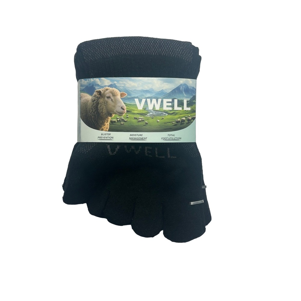 VWELL NWT Unisex Toe Socks Black Merino Wool Blend Athletic 3 pairs Ankle M